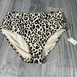 Kona Sol Leopard Print High-Waisted Bikini Bottoms; NEW